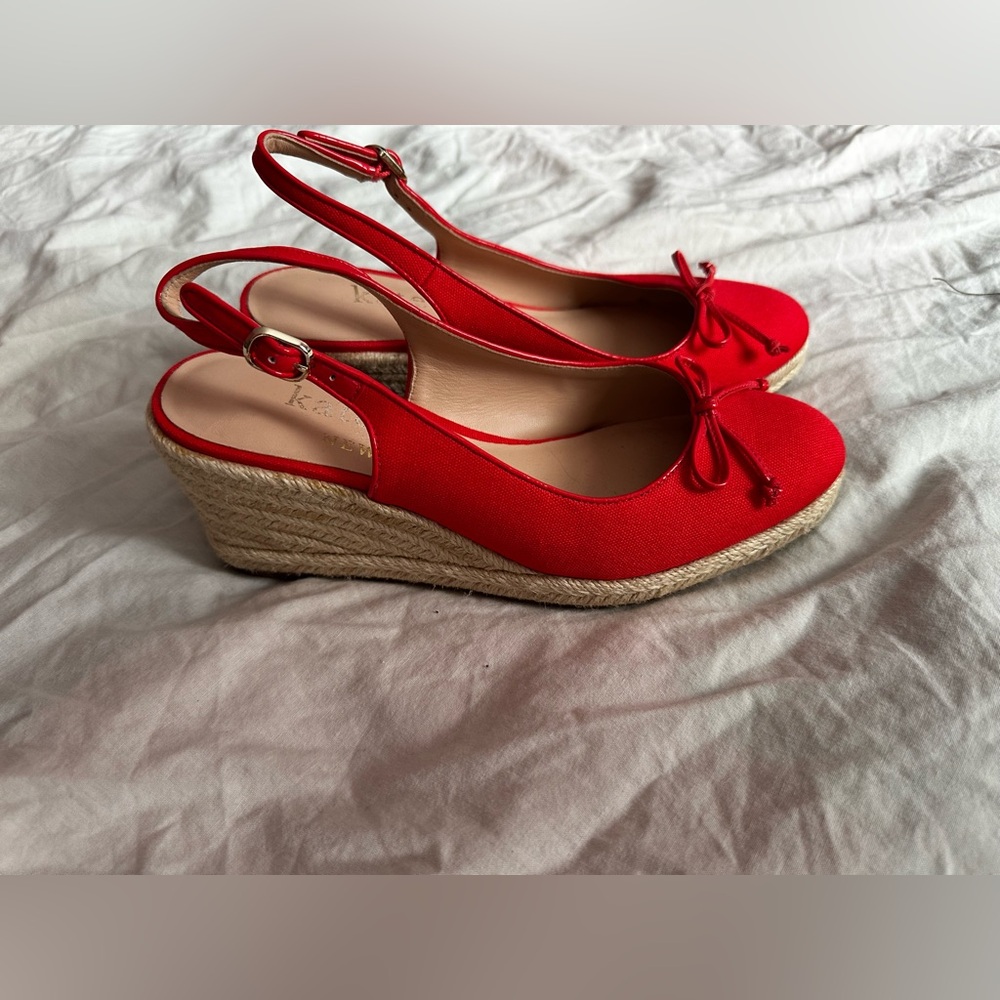 Kate Spade New York Red Canvas Slingback Espadrille Wedges – 8cm Heel – Size 7.5